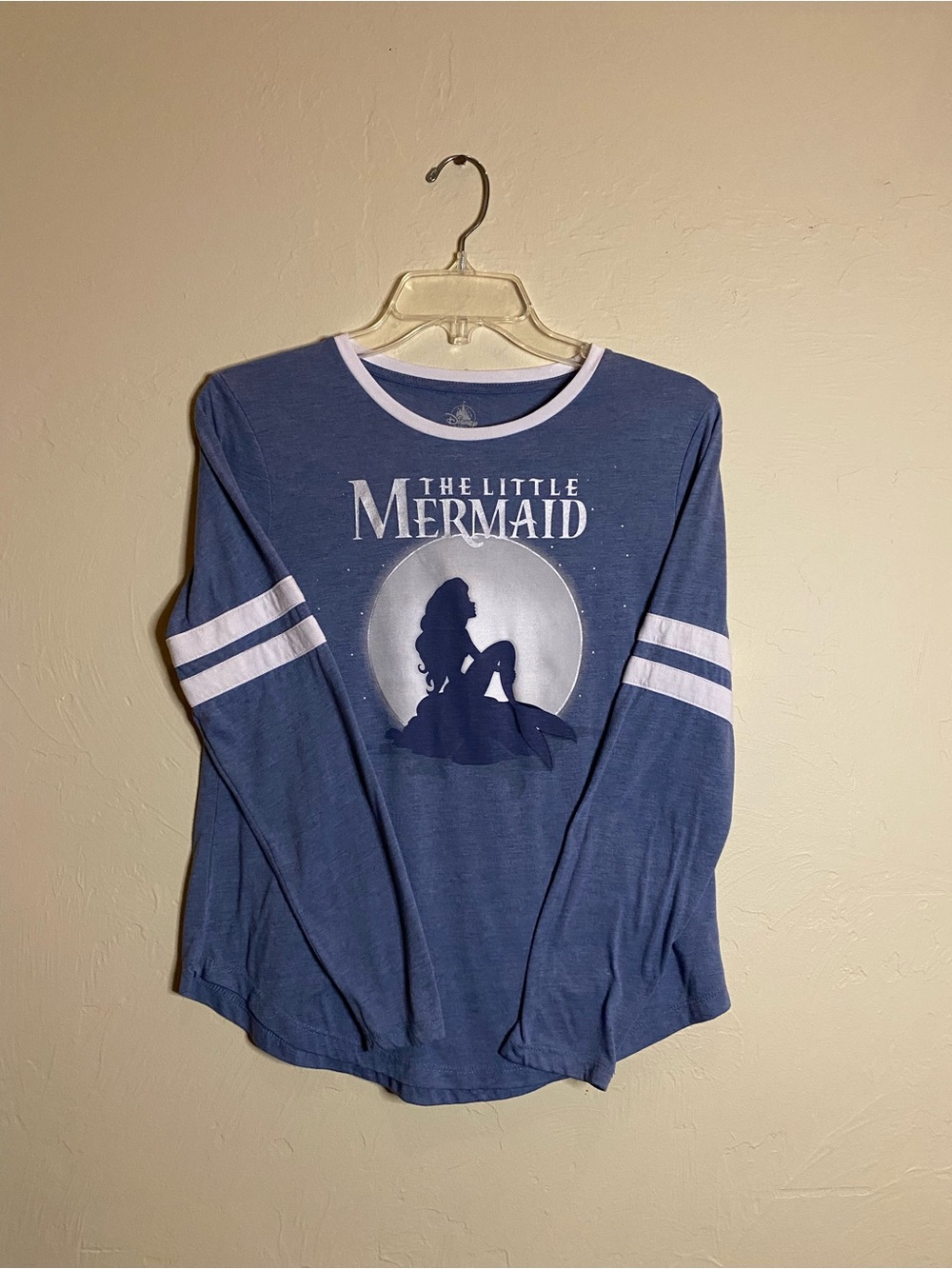 Disney The Little Mermaid Ariel Silhouette Long Sleeve Tee Womens M Blue Stripes